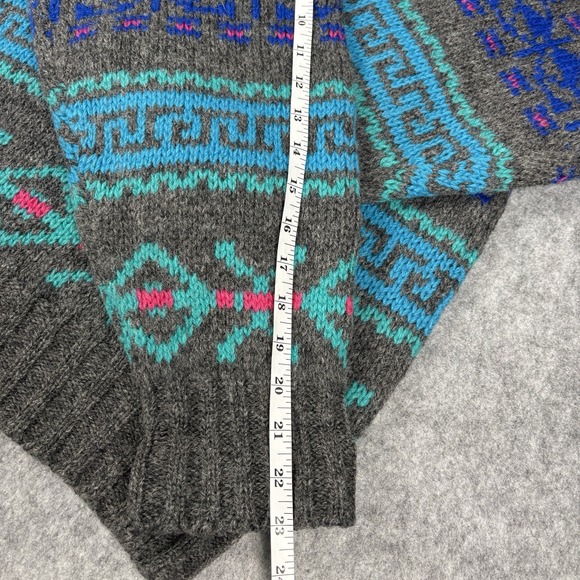 Vintage Preswick Moore Sweater Multicolor Geometric Wool Made In HongKong Sz L - Picture 8 of 8
